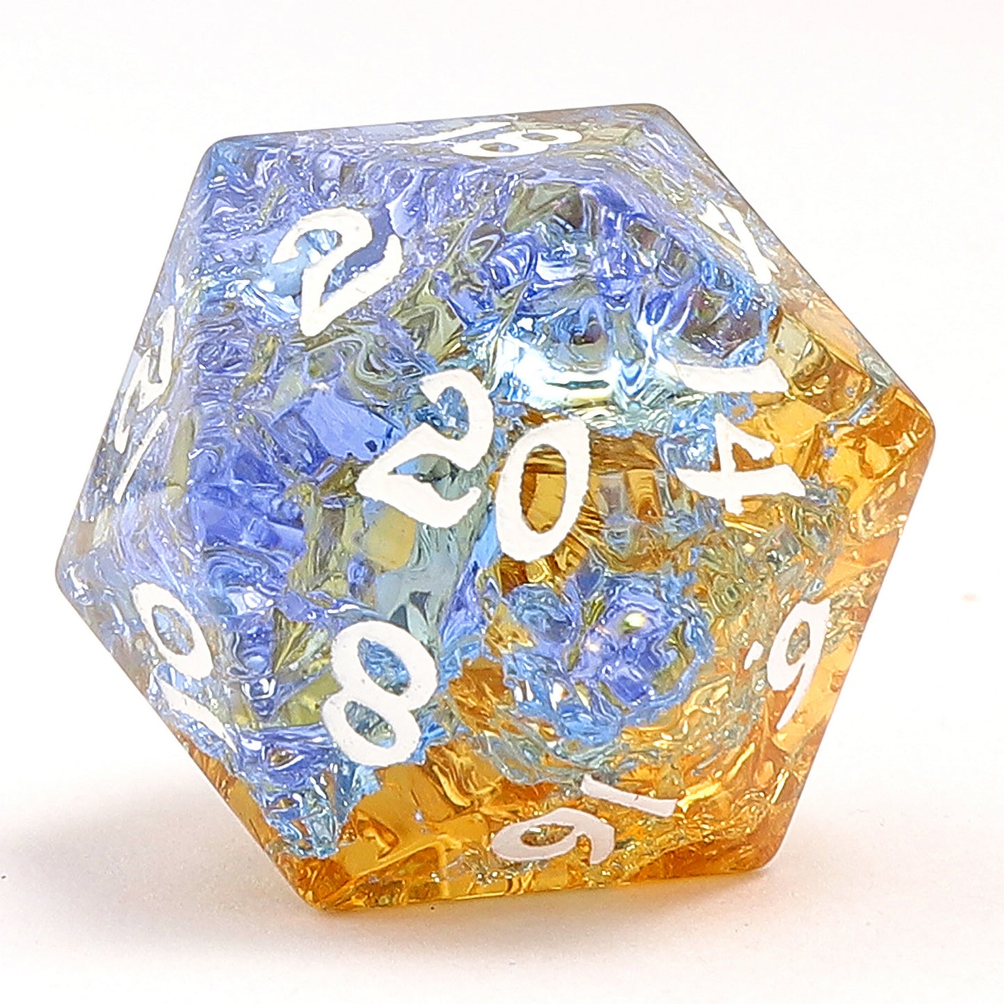 Dragon's Hoard Gemstone Polyhedral Dice Set-Blue&Yellow Two Tone Colored Glaze