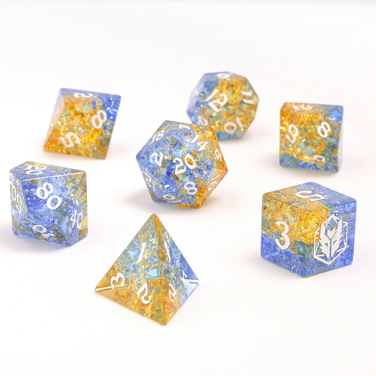 Dragon's Hoard Gemstone Polyhedral Dice Set-Blue&Yellow Two Tone Colored Glaze