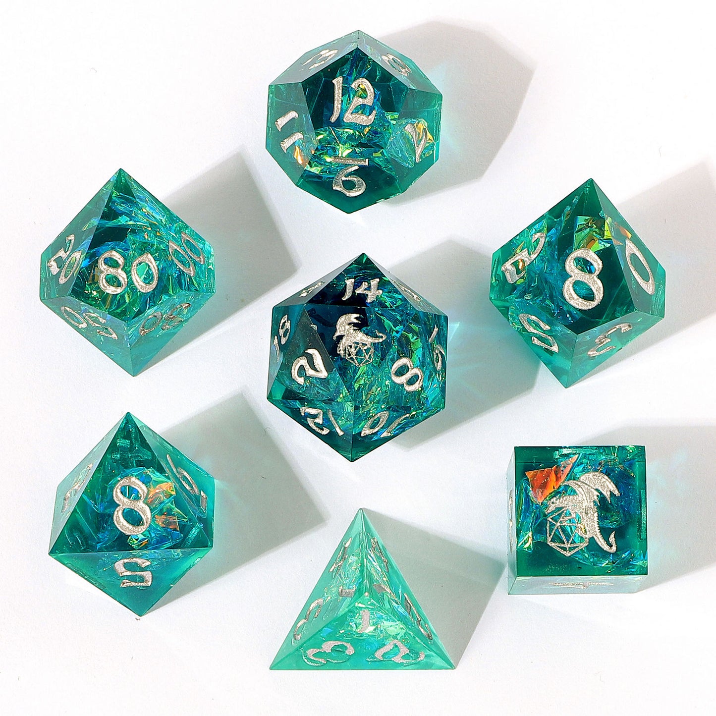 Captured Magic Handmade Sharp Edge Resin Dice-Teal