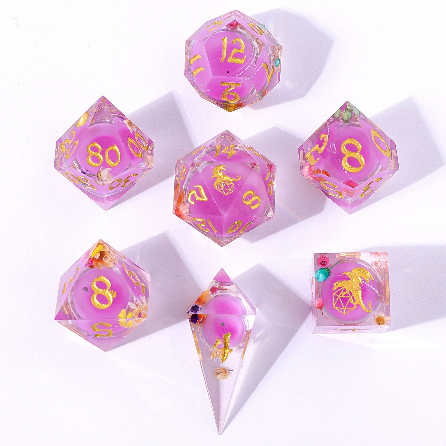 Sharp Edge Liquid Core RPG Dice Set -Arcane Bloosom