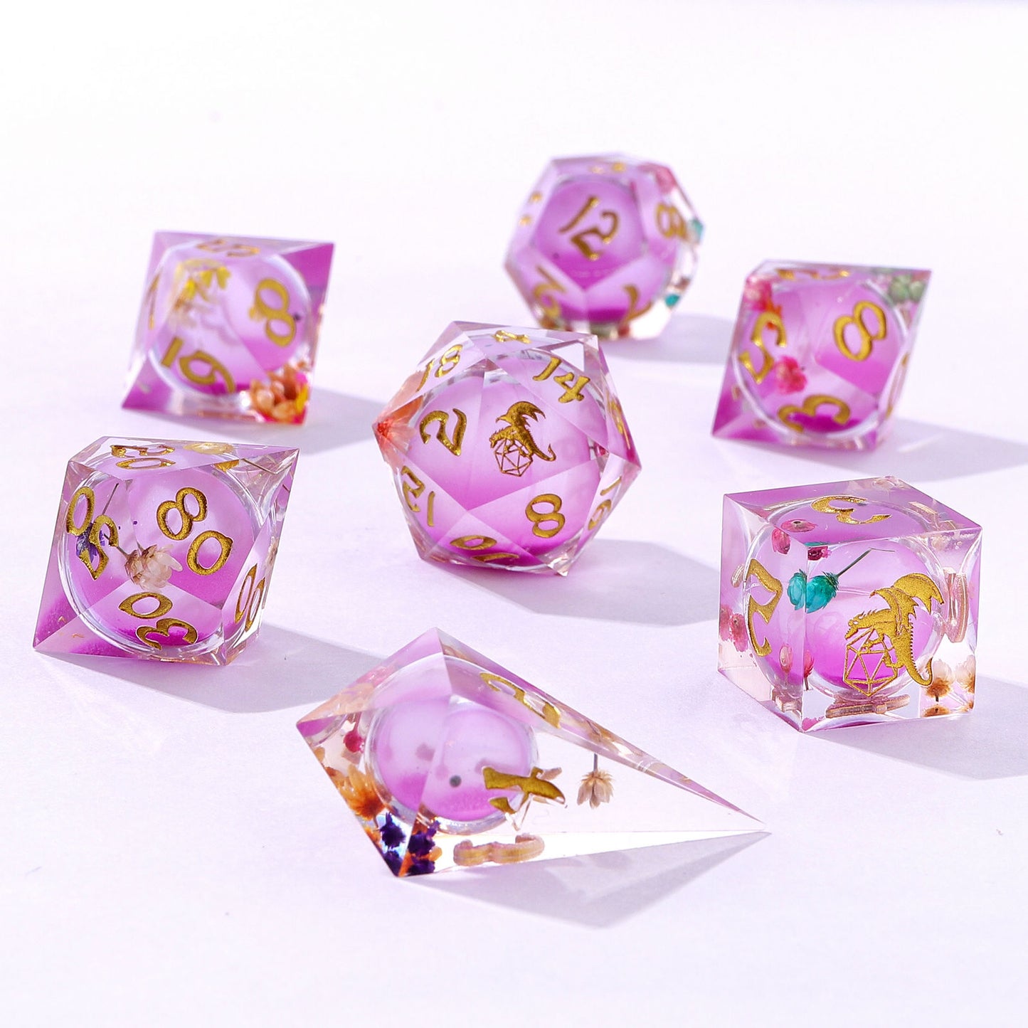 Sharp Edge Liquid Core RPG Dice Set -Arcane Bloosom