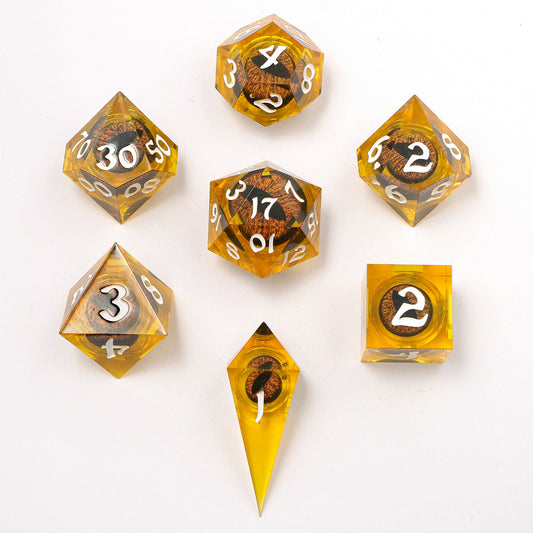 "Always Watching" Dragon's Eye Sharp Edge Resin Dice Set-Orange