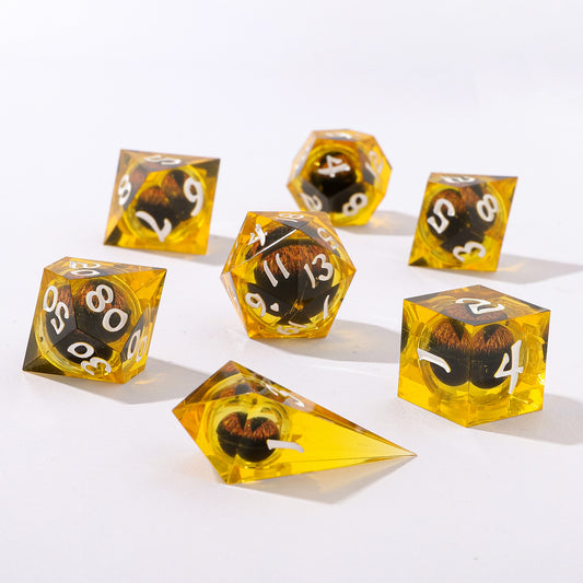 "Always Watching" Dragon's Eye Sharp Edge Resin Dice Set-Orange