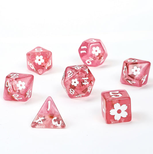 Sakura Blossom Resin Polyhedral Dice Set-White Ink