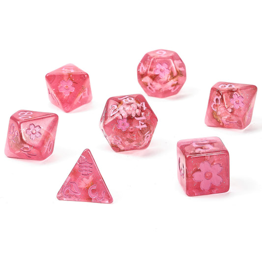 Sakura Blossom Resin Polyhedral Dice Set-Pink Ink