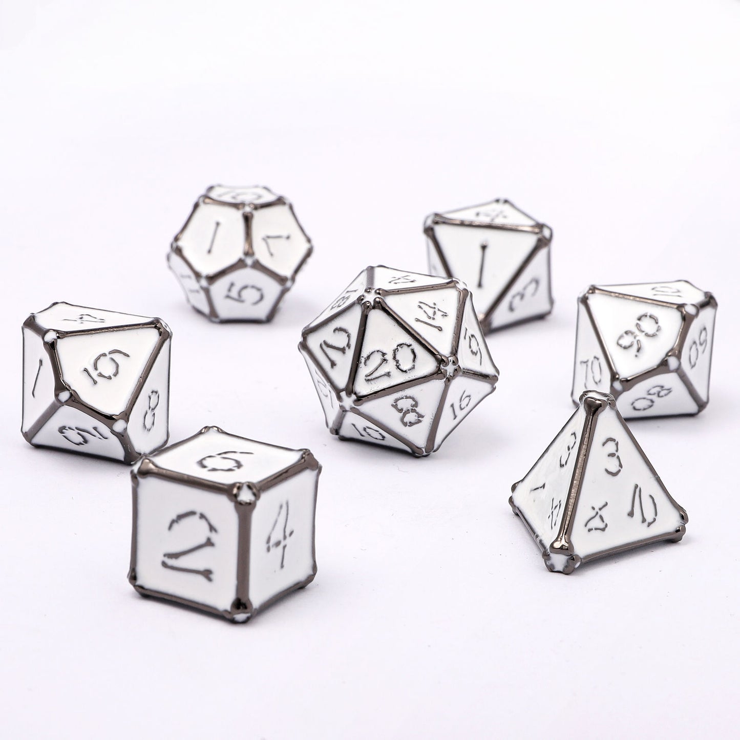 Gunmetal with White Enamel Bone Collector Solid Metal Dice Set