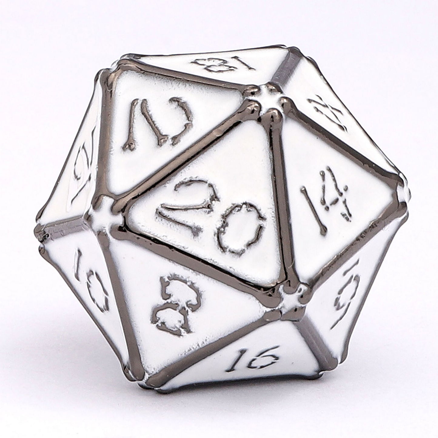 Gunmetal with White Enamel Bone Collector Solid Metal Dice Set