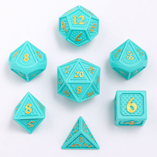 Behemoth Turquoise w/Gold Solid Metal Dice Set