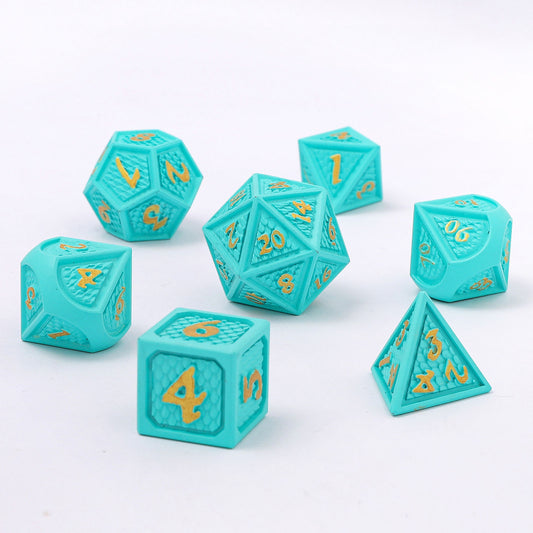 Behemoth Turquoise w/Gold Solid Metal Dice Set