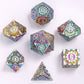 Gears of Fate Solid Metal Dice Set-Brushed Rainbow