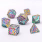 Gears of Fate Solid Metal Dice Set-Brushed Rainbow