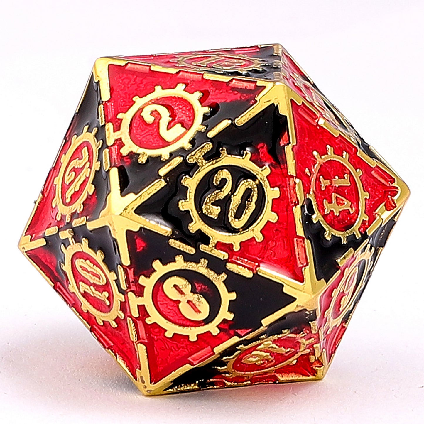 Gears of Fate Solid Metal Dice Set-Gold w/Red&Black