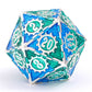 Gears of Fate Solid Metal Dice Set-Silver w/Blue&Green