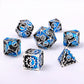 Gears of Fate Solid Metal Dice Set-Silver w/Blue&Black