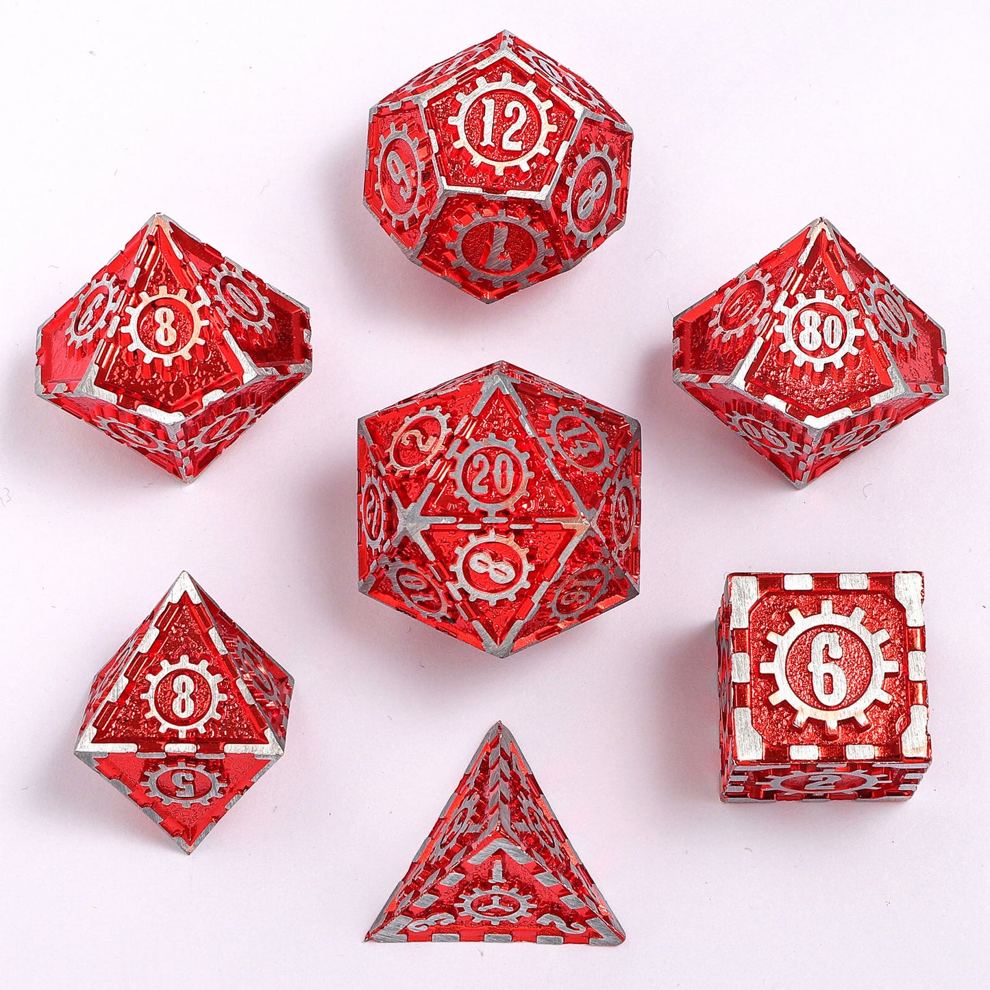 Gears of Fate Solid Metal Dice Set-Brushed Red