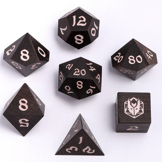 Dragon's Hoard 7 Piece RPG Wooden Dice Set-Ebony Wood