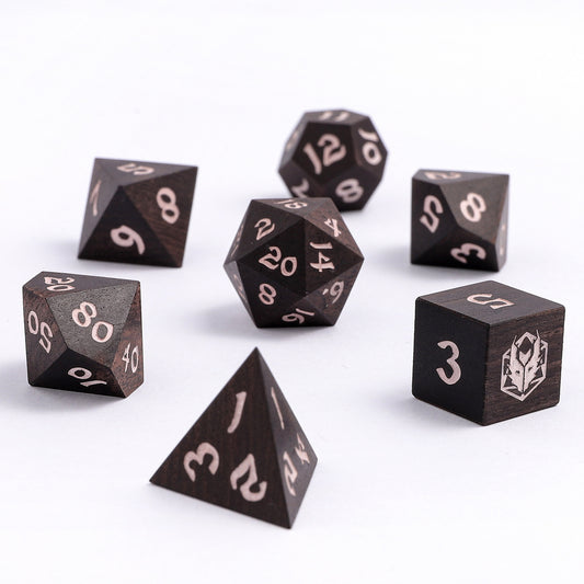 Dragon's Hoard 7 Piece RPG Wooden Dice Set-Ebony Wood