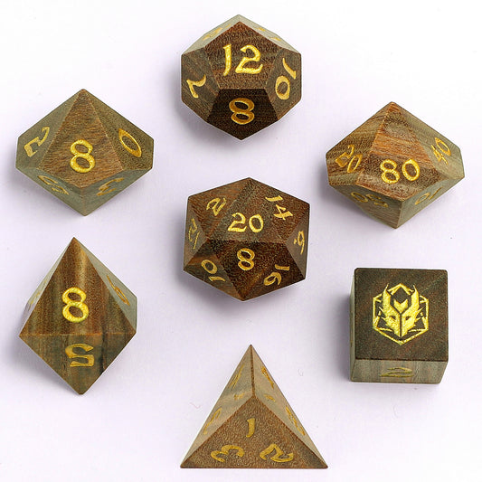 Dragon's Hoard 7 Piece RPG Wooden Dice Set-Green Sandalwood