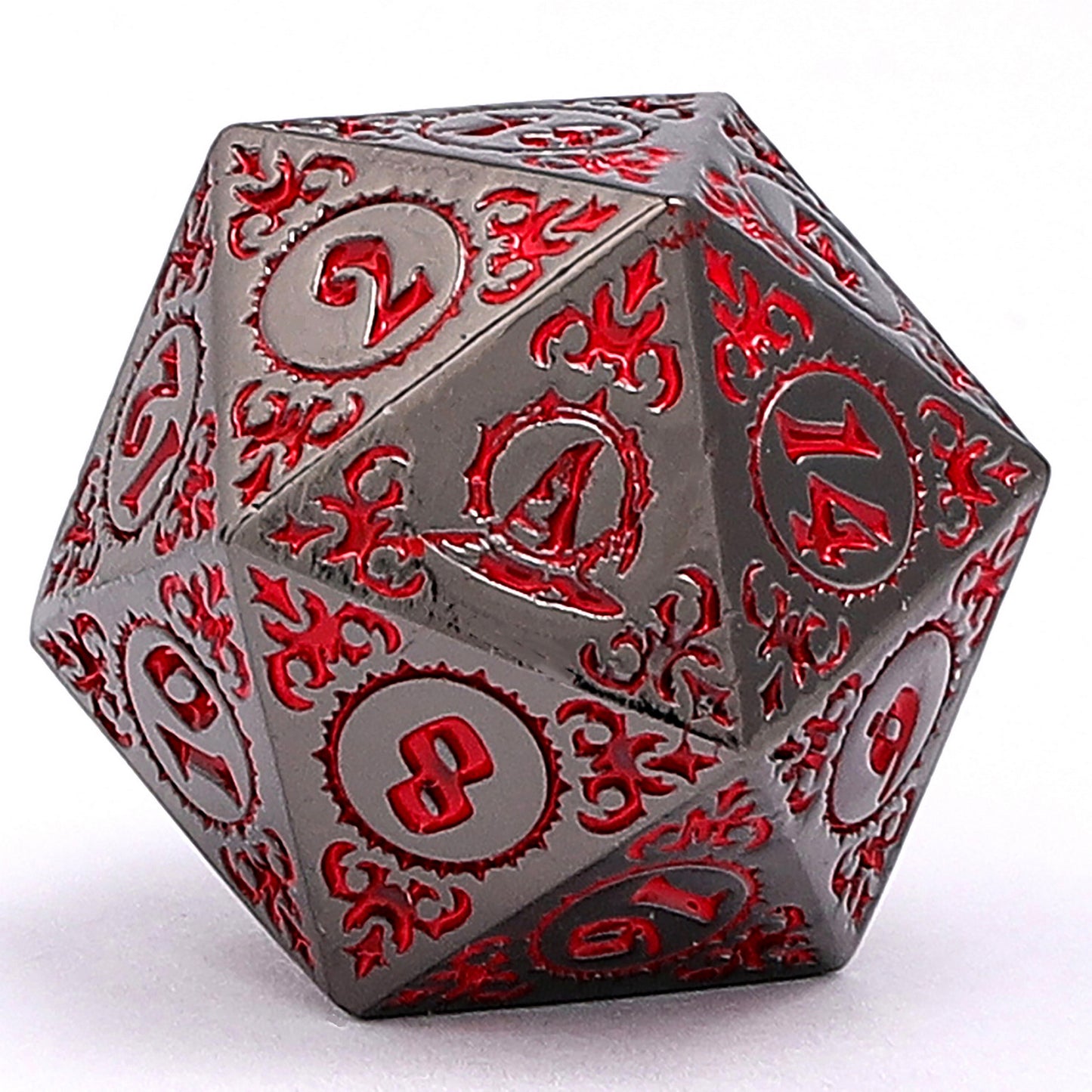 Wizard Solid Metal Polyhedral Dice Set -Gunmetal w/Blood