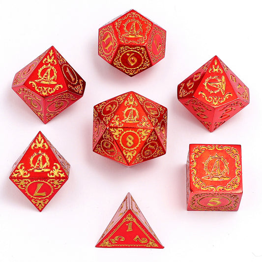 Wizard Solid Metal Polyhedral Dice Set -Red w/Gold