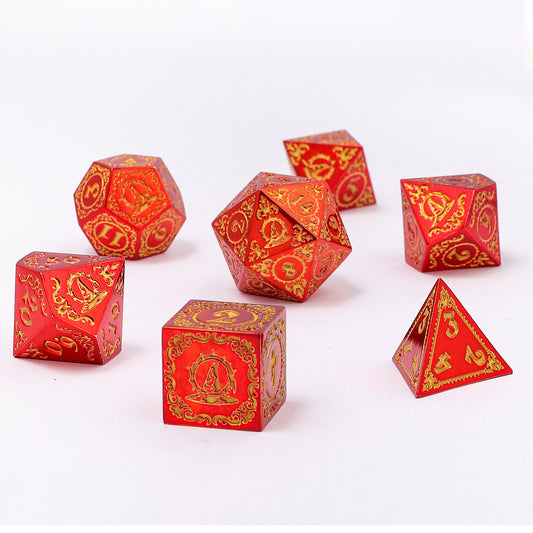 Wizard Solid Metal Polyhedral Dice Set -Red w/Gold