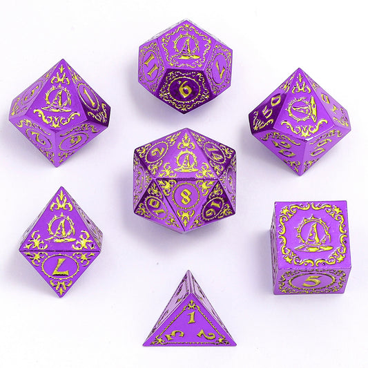 Wizard Solid Metal Polyhedral Dice Set -Purple w/Gold