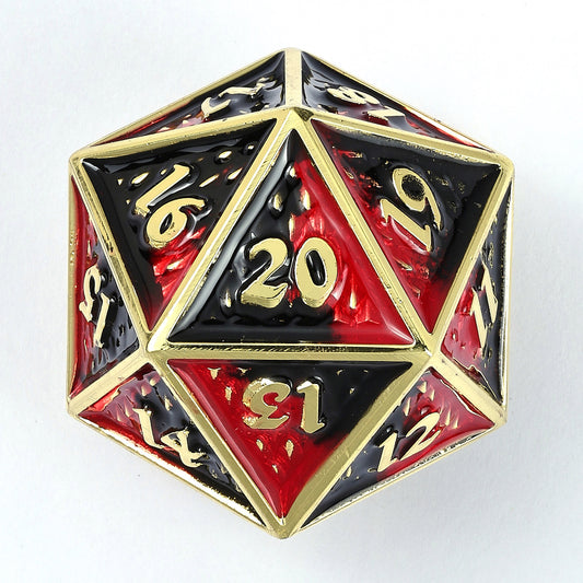 Behemoth 45mm Solid Metal D20 Spin Down -Gold w/Red&Black