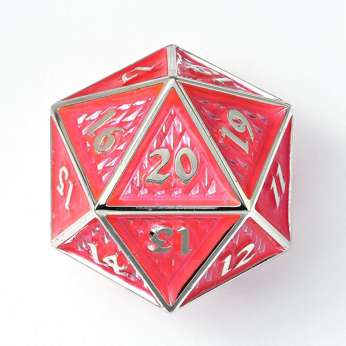 Behemoth 45mm Solid Metal D20 Spin Down -Silver w/Fluorescent Pink