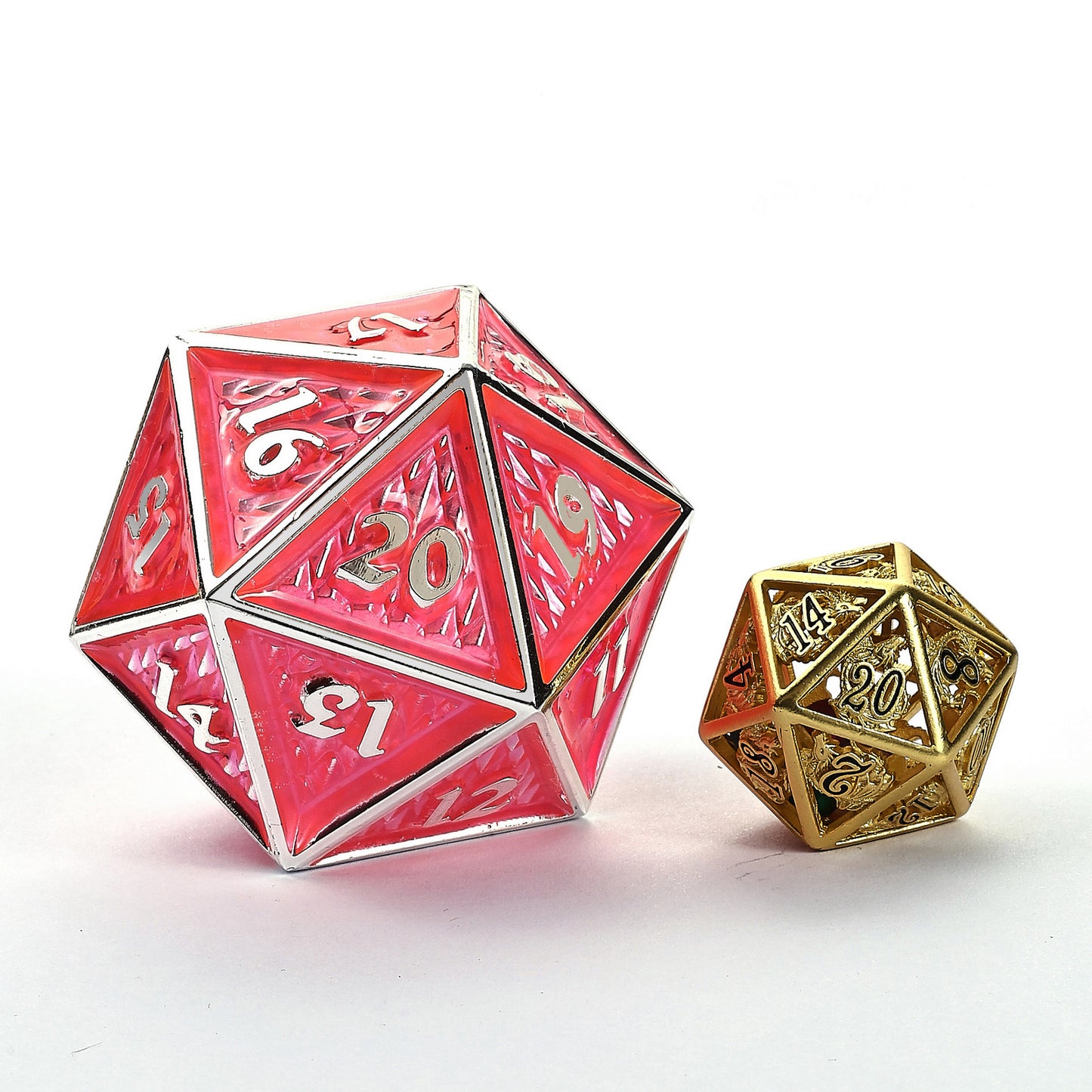 Behemoth 45mm Solid Metal D20 Spin Down -Silver w/Fluorescent Pink