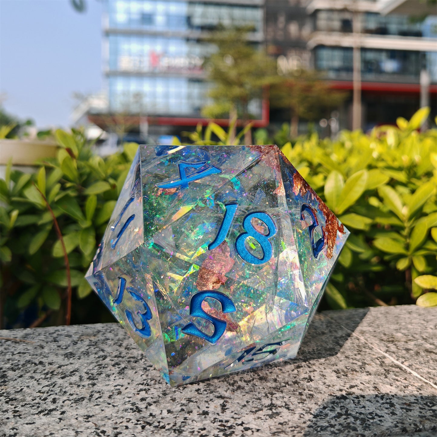 Captured Magic 100mm Chonk D20 - Opal w/Blue lnk