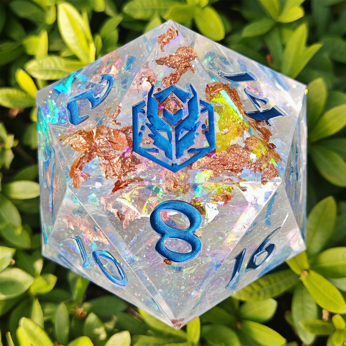 Captured Magic 100mm Chonk D20 - Opal w/Blue lnk