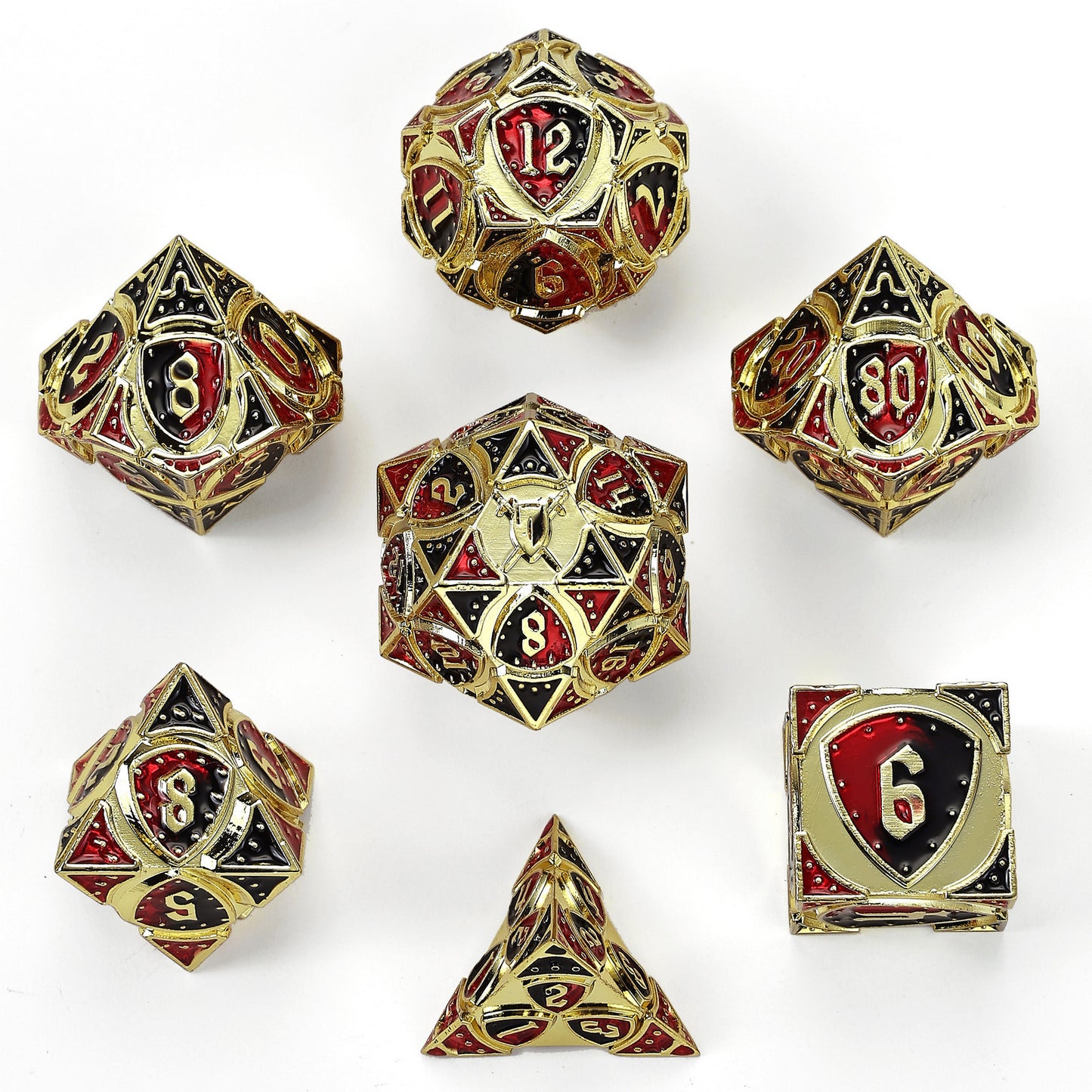 Fighter Solid Metal Polyhedral Dice Set-Gold w/Red&Black