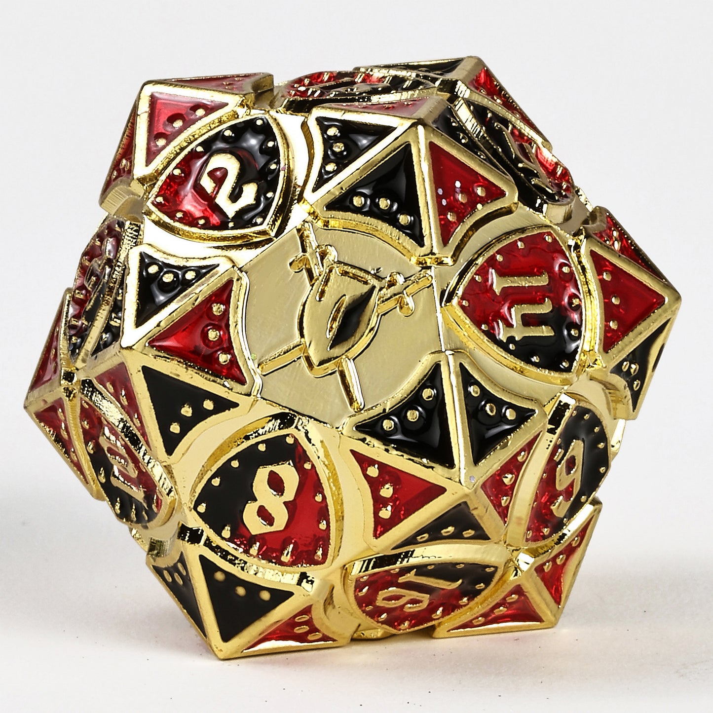 Fighter Solid Metal Polyhedral Dice Set-Gold w/Red&Black