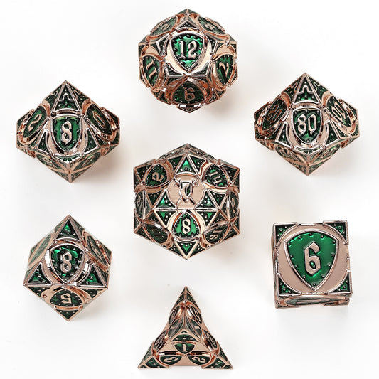 Fighter Solid Metal Polyhedral Dice Set-Copper w/Green