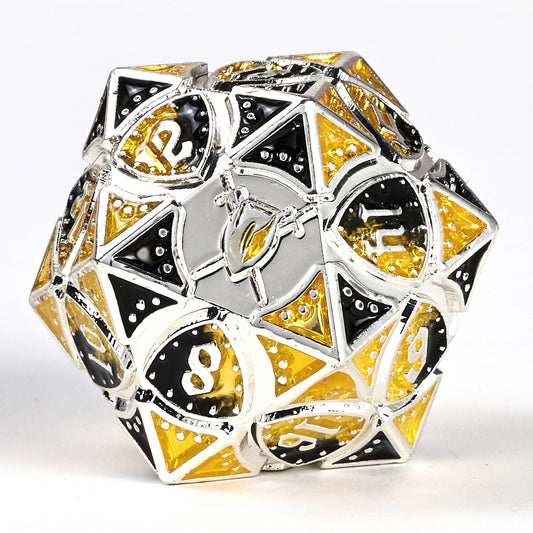 Fighter Solid Metal Polyhedral Dice Set-Silver w/Yellow&Black