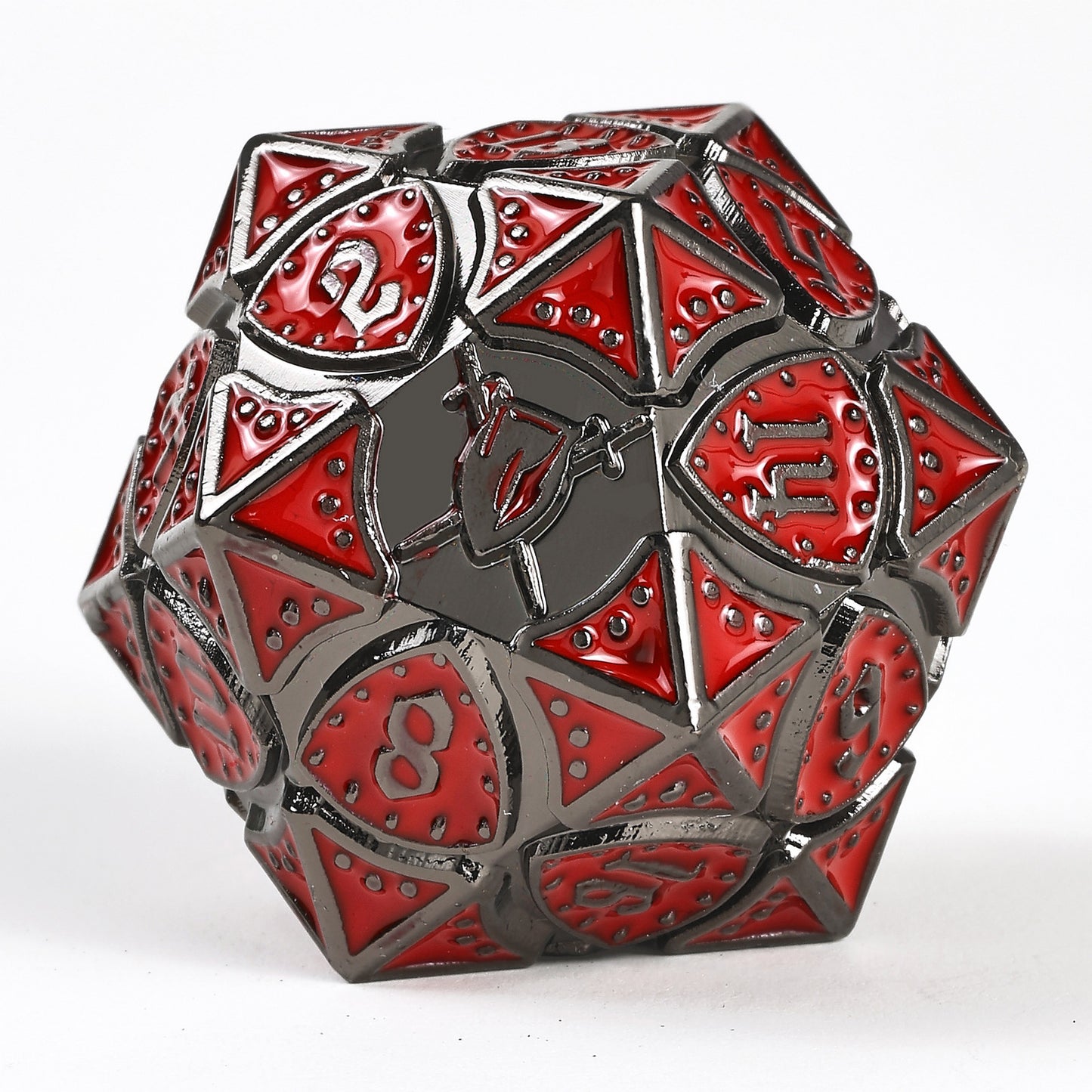 Fighter Solid Metal Polyhedral Dice Set-Gunmetal w/Blood Red