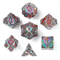 Fighter Solid Metal Polyhedral Dice Set-Rainbow w/UV-reactive Red