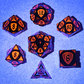 Fighter Solid Metal Polyhedral Dice Set-Rainbow w/UV-reactive Red