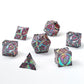 Fighter Solid Metal Polyhedral Dice Set-Rainbow w/UV-reactive Red