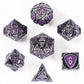 Fighter Solid Metal Polyhedral Dice Set-Ancient Silver w/Glitter Purple