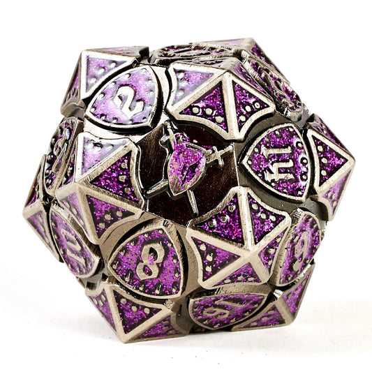 Fighter Solid Metal Polyhedral Dice Set-Ancient Silver w/Glitter Purple