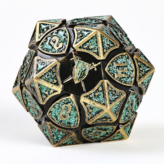 Fighter Solid Metal Polyhedral Dice Set-Ancient Bronze w/Glitter Green