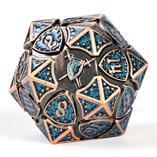 Fighter Solid Metal Polyhedral Dice Set-Ancient Copper w/Glitter Blue