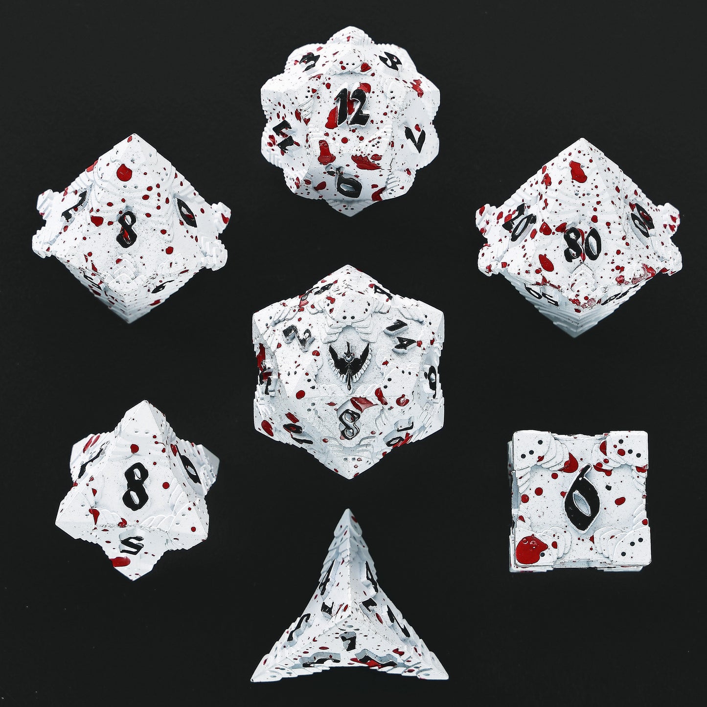 Paladin Solid Metal Polyhedral Dice Set-Matt White w/Blood Spitters