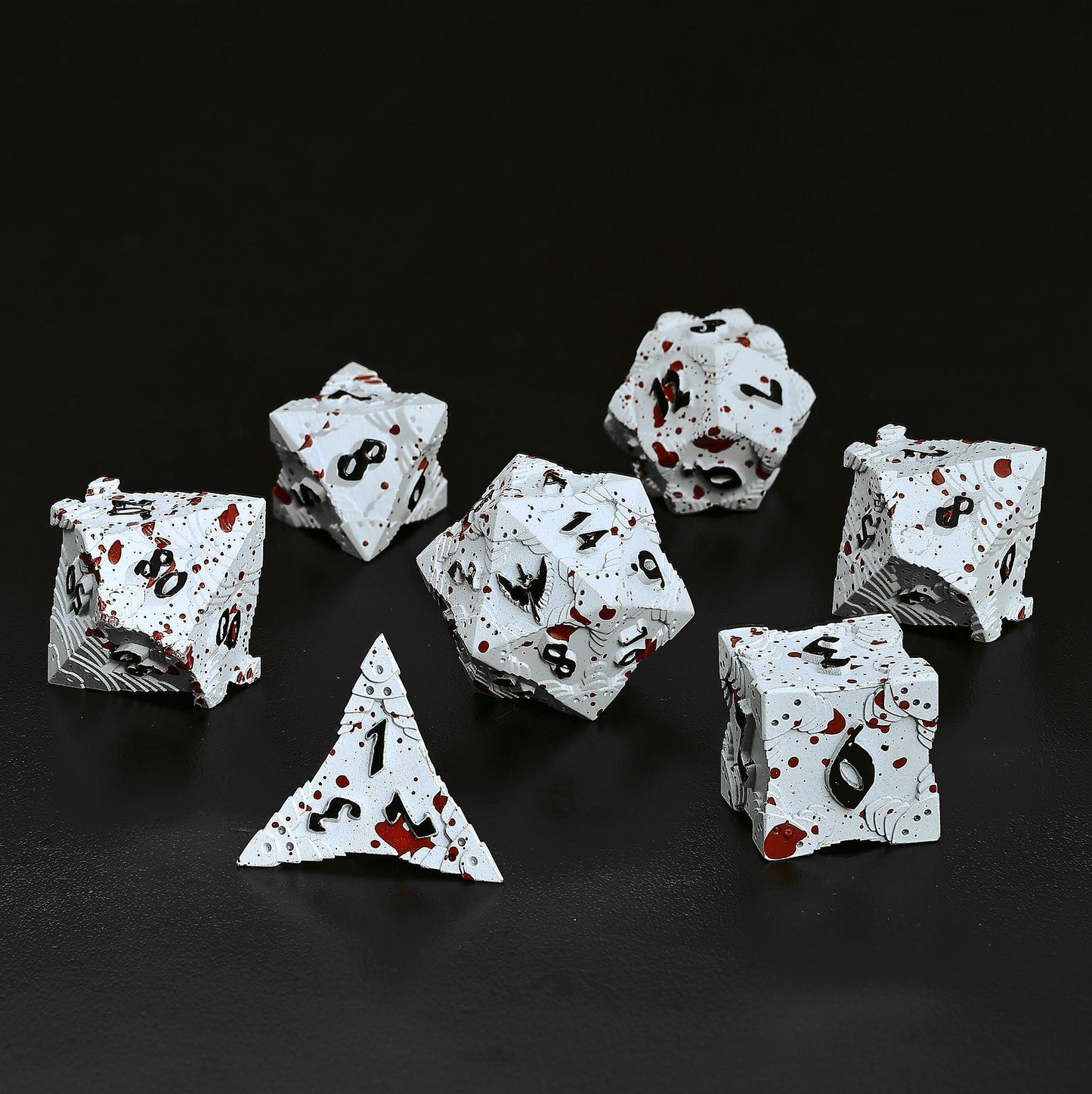 Paladin Solid Metal Polyhedral Dice Set-Matt White w/Blood Spitters