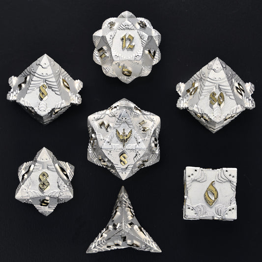 Paladin Solid Metal Polyhedral Dice Set-Matt Silver w/Gold