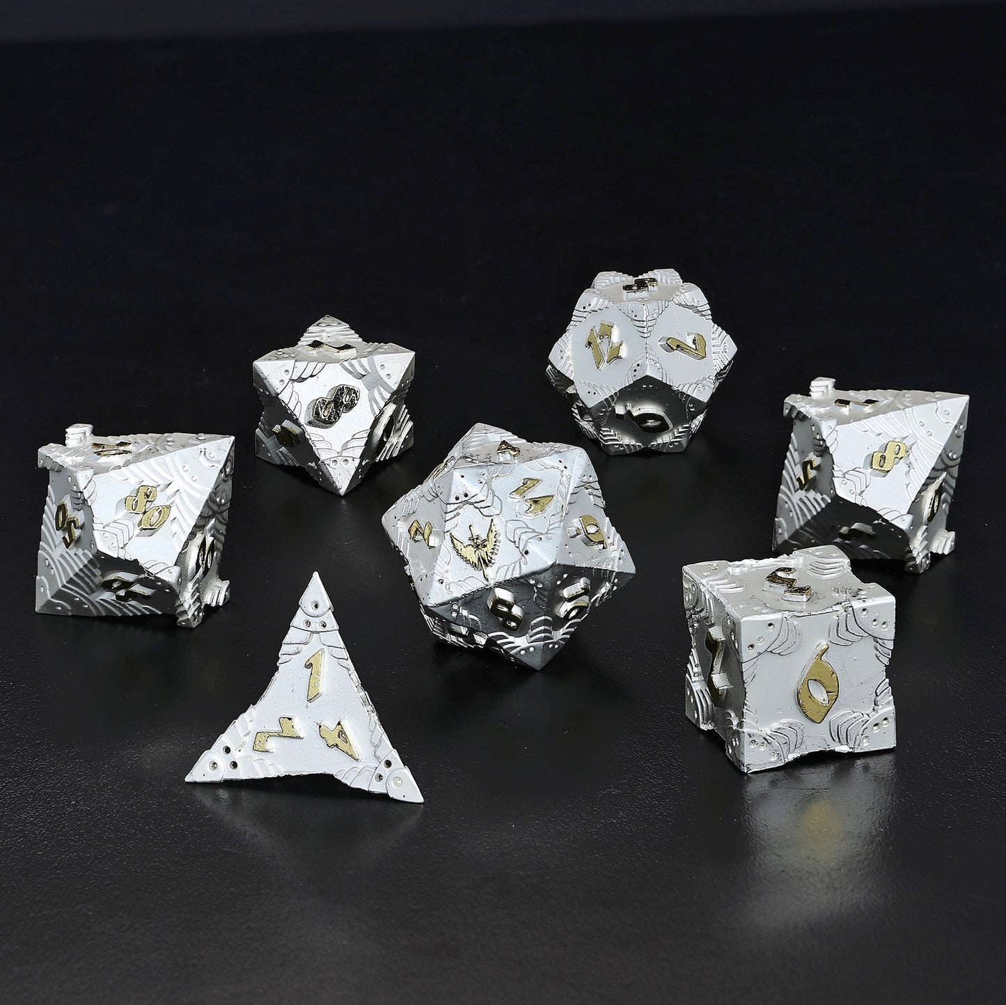 Paladin Solid Metal Polyhedral Dice Set-Matt Silver w/Gold