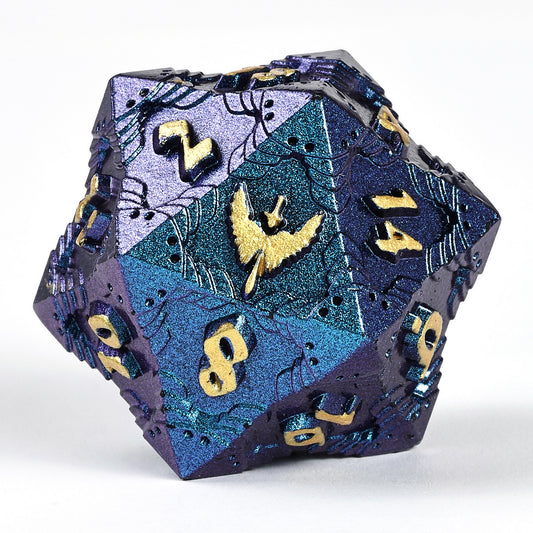 Paladin Solid Metal Polyhedral Dice Set-Gold w/Glitter Blue