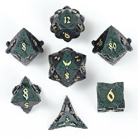 Paladin Solid Metal Polyhedral Dice Set-Gold w/Glitter Green