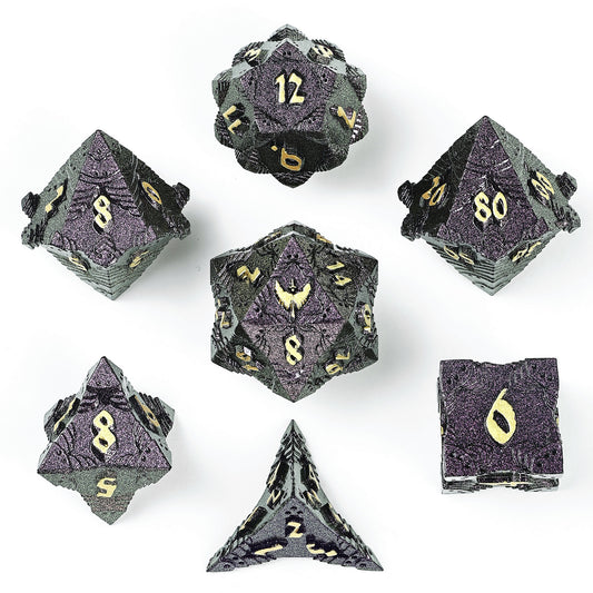 Paladin Solid Metal Polyhedral Dice Set-Gold w/Glitter Purple